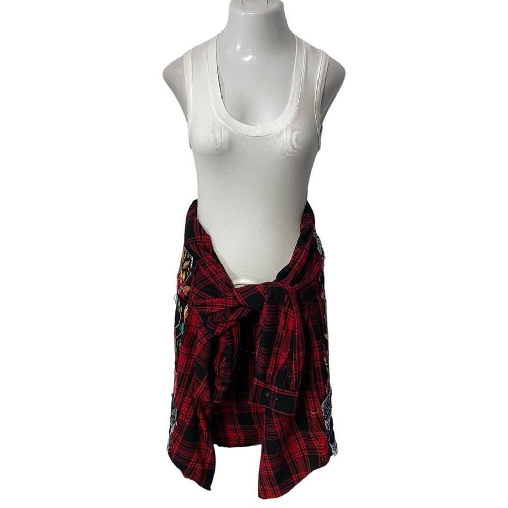 Upcycled Flannel Shirt Shacket Womens 3X Lips Stones Custom Grunge Rocker Skater - Picture 14 of 15